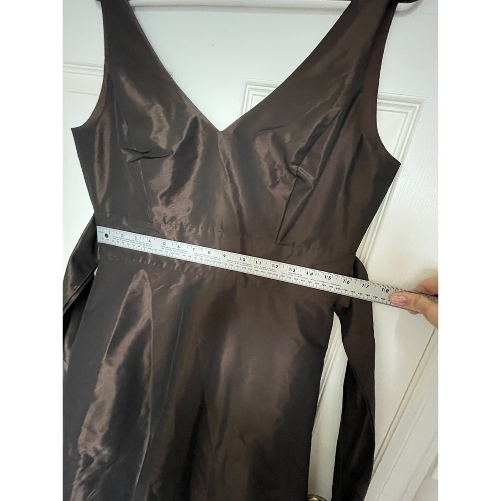 Ann Taylor Satin Cocktail Dress Womens Size 6 Brown V Neck Bow Back Formal Party - Picture 7 of 16